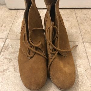 Tan suede wedge booties